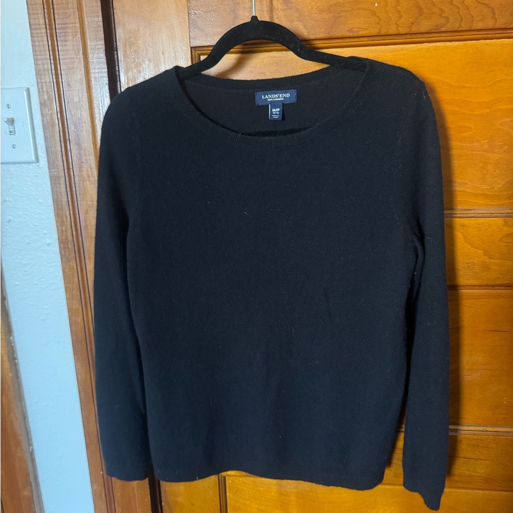 Lands' End Women’s 100% Cashmere Classic Black Crewneck Sweater Size Medium